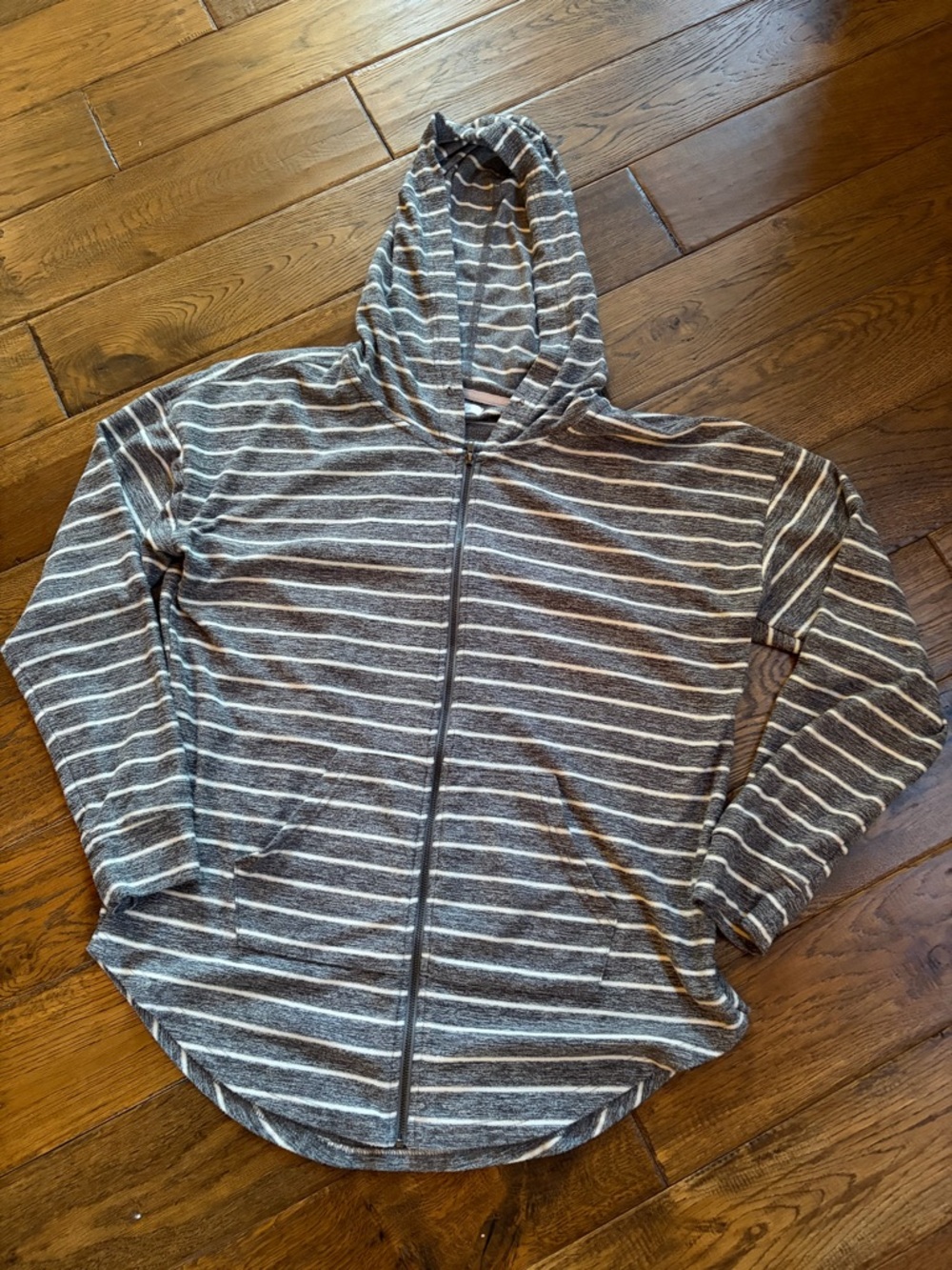 Maurices Gray & White Striped Zip-Up Hoodie